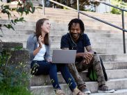 There are lots of beautiful spaces to study on campus, including the steps of University Hall.