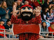 The Axeman reacts to a big play at Raymond Field.